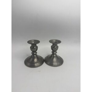 Pewter Weighted Candle Stick Holders 4 inches Vintage Pair Set of 2 WEB